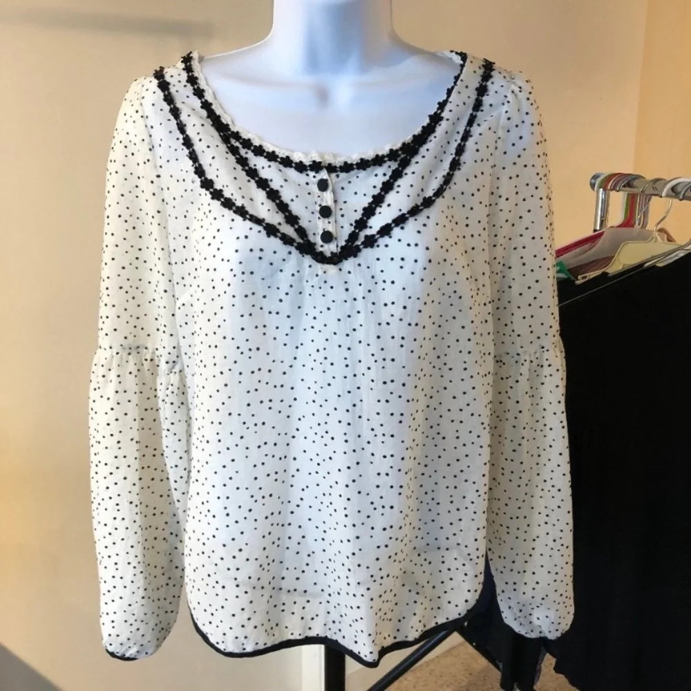 Free People Black & White Polka Dot Blouse Size Small - Picture 1 of 8